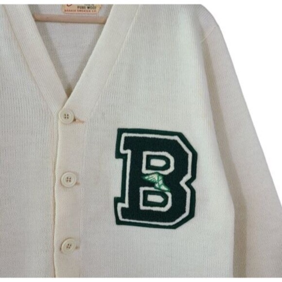 Vintage Stadium Shaker Co 100% Wool Varsity Sweater "B" Cardigan - Picture 2 of 10